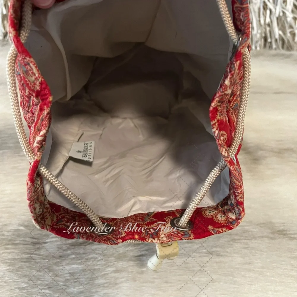 Vintage VERA BRADLEY Windsor 1995 Backpack Sling USA Drawstring Red Gold Quilt - Picture 13 of 17